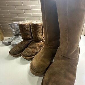 UGG Boots Bundle Set of 3! Brown Bow(5) Brown Colored logo (4) Silver (3)